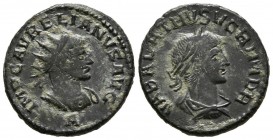 AURELIANO y VABALATO. Antoniniano. (Ve. 3,67g/20mm). 271-272 d.C. Antioquía. (RIC 381). Anv: Busto radiado y con coraza de Aureliano a derecha, debajo...