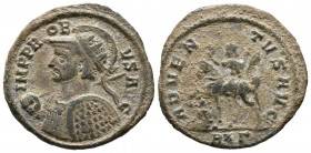 PROBO. Antoniniano (Ae. 3,87g/24mm). 279 d.C. (RIC 157 var). Anv: Busto radiado de Probo con casco y coraza a izquierda con lanzan en hombro portando ...