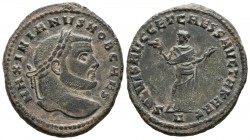MAXMIANO I. Follis. (Ae. 9,11g/29mm). 298-299 d.C. Cártago. (RIC 27b var). Anv: Busto laureado de Maximiano I a derecha, alrededor leyenda: MAXIMIANVS...