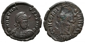 ARCADIO. Follis. (Ae. 2,59g/18mm). 401-403 d.C. Cícico. (RIC 94). Anv: Busto diademado, con casco y coraza ligeramente a derecha con lanza y escudo co...