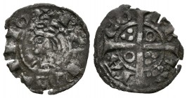JAIME I (1213-1276). Obolo. (Ve. 0,24g/14mm). Barcelona. (Cru.V.S. 309). Anv: Busto coronado a izquierda, alrededor leyenda: +BARQUINO. Rev: Cruz con ...