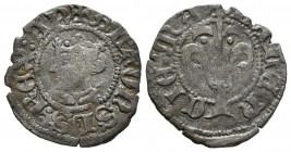 ALFONSO IV (1416-1458). Diner. (Ve. 0,99g/17mm). Valencia. (Cru.V.S. 866.2). Anv: ALFONSUS REX AR. Efigie coronada a izquierda. Rev: VALENCIE MA. Arbo...