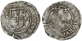 JUANA y CARLOS ( 1504-1555). 1 Real. (Ar. 3,40g/24mm). S/D (1554-1556). México M-O. (Cal-2019-74). MBC.