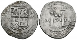 JUANA y CARLOS (1504-155). 2 Reales. (Ar. 6,55g/26mm). S/D (1554-1556). México OM. (Cal-2019-104). MBC+. Vanos de acuñación. Limpiada.