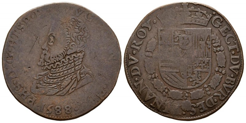 FELIPE II (1556-1598). Jetón. (Ae. 4,45g/29mm). 1588. Países Bajos españoles. Of...