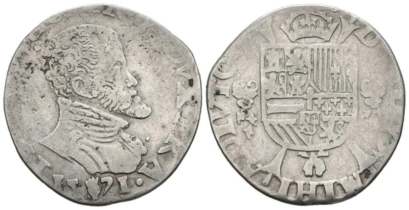 FELIPE II (1556-1598). 1/5 Escudo. (Ar. 5,54g/27mm). 1571. Amberes. (Vicenti 857...