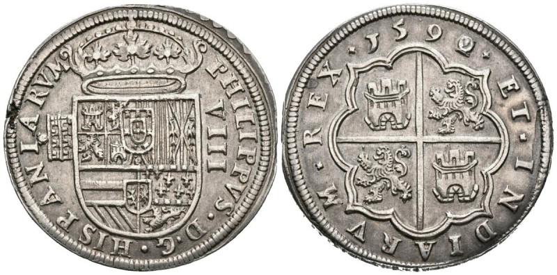 FELIPE II (1556-1598). 8 Reales. (Ar. 27,30g/41mm). 1590/2. Segovia. (Cal-2019-7...