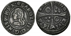 CARLOS II (1665-1700). 1 Croat. (Ar. 2,70g/21mm). 1674. Barcelona. (Cal-2019-202). MBC+. Bonito tono.