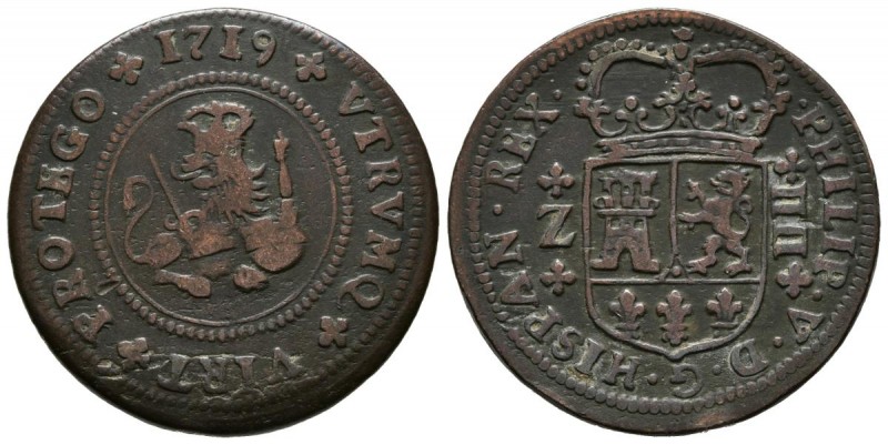 FELIPE V (1700-1746). 4 Maravedís (Ae. 8,04g/26mm). 1719. Zaragoza. (Cal-2019-10...