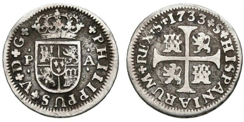 FELIPE V (1700-1746). 1/2 Real. (Ar. 1,22g/14,5mm). 1733. Sevilla PA. (Cal-2019-...