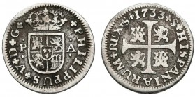 FELIPE V (1700-1746). 1/2 Real. (Ar. 1,22g/14,5mm). 1733. Sevilla PA. (Cal-2019-339). MBC.