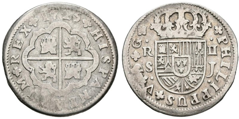 FELIPE V (1700-1746). 2 Reales. (Ar. 4,43g/27mm). 1725. Sevilla J. (Cal-2019-983...