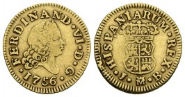 FERNANDO VI (1746-1759). 1/2 Escudo (Au. 1,74g/15mm). 1756. Madrid JB. (Cal-2019-560). Cuarto busto. MBC-.