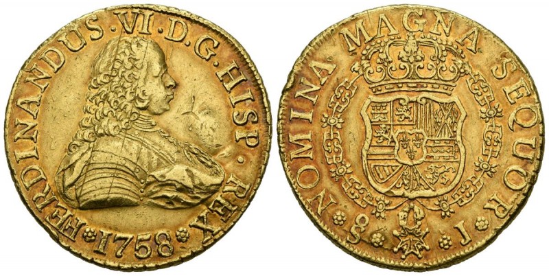 FERNANDO VI (1746-1759). 8 Escudos. (Au. 27,01g/34mm). 1758/7. Santiago J. (Cal-...