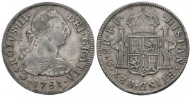 CARLOS III (1759-1788). 2 Reales. (Ar. 6,64g/28mm). 1781. México FF. (Cl-2019-670). MBC. Precioso tono.