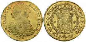 CARLOS III (1759-1788). 8 Escudos. (Au. 27,00g/38mm). 1781. Popayán SF. (Cal-2019-2049). MBC+. Restos de brillo original.