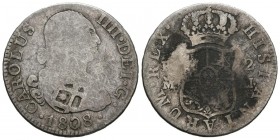 CARLOS IV (1788-1808). 2 Reales. (Ar. 5,45g/26mm). 1808. Madrid AI. (Cal-2019-619). Resello Viqué. BC.