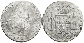 CARLOS IV (1788-1808).. 8 Reales (Ar. 23.71g/39.1mm). 1796. Guatemala. Cal-2008-627. Oxidaciones. BC+. Escasa.