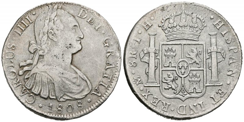 CARLOS IV (1788-1808). 8 Reales. (Ar. 26,20g/38mm). 1808. México TH. (Cal-2019-9...