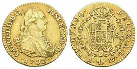 CARLOS IV (1788-1808). 1 Escudo. (Au. 3,38g/17mm). 1792. Madrid MF. (Cal-2019-1109). MBC+.