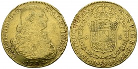 CARLOS IV (1788-1808). 8 Escudos. (Au. 26,72g/36mm). 1795. Nuevo Reino JJ. (Cal-2019-1727). MBC-.