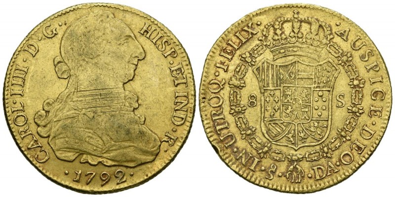 CARLOS IV (1788-1808). 8 Escudos. (Au. 27,00g/37mm). 1792. Santiago. DA. (Cal-20...