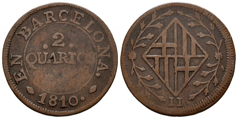 CATALUÑA NAPOLEÓNICA (1808-1814). 2 Cuartos. (Ae. 4,08g/25mm). 1810. Barcelona. ...