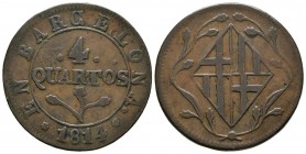 CATALUÑA NAPOLEONICA (1808-1814). 4 Cuartos. (Ae. 7,98g/29mm). 1814. Barcelona. (Cal-2019-22). MBC.