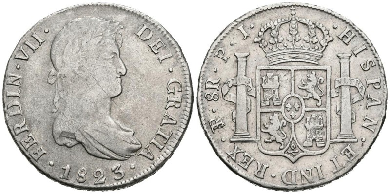 FERNANDO VII (1808-1833). 8 Reales (Ar. 26,63g/38mm). 1823. Potosí PJ. (Cal-2019...