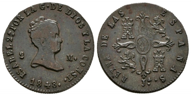 ISABEL II (1833-1868). 2 Maravedís. (Ae. 2,20g/20mm). 1848. Jubia. Marca de ceca...