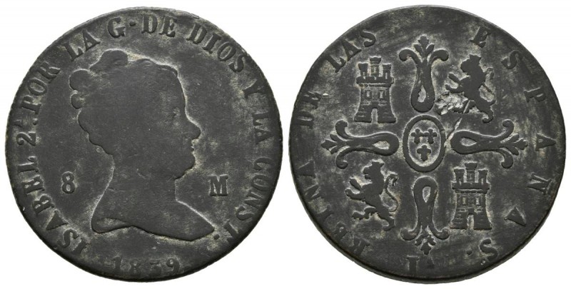 ISABEL II (1833-1868). 8 Maravedís. (Ae. 10,37g/28mm). 1839. Jubia. (Cal-2019-10...