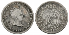 ISABEL II (1833-1868). 2 Reales (Ar. 2,45g/18mm). 1851. Sevilla RD. (Cal-2019-388). BC+/MBC-.