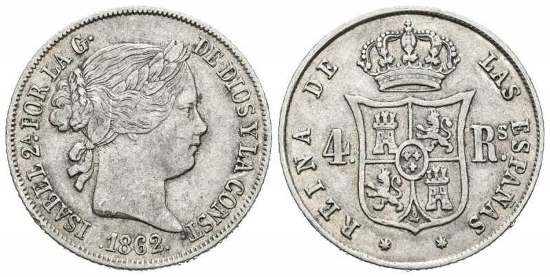 ISABEL II (1833-1868). 4 Reales. (Ar. 5,00g/23mm). 1862. Sevilla. (Cal-2019-495)...