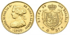 ISABEL II (1833-1868). 4 Escudos. (Au. 3,34g/17mm). 1868 *6-8. Madrid. (Cal*2019-693). EBC-.
