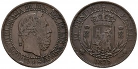 CARLOS VII, el Pretendiente (1868-1909). 10 Céntimos. (Ar. 9,88g/12mm). 1875. Oñate. (Cal-2019-5). MBC. Bonito tono. Golpecitos en el canto.