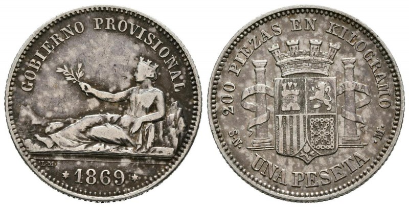 GOBIERNO PROVISIONAL (1868-1874). 1 Peseta. (Ar. 4,95g/23mm). 1869. (Cal-2019-16...