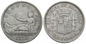 GOBIERNO PROVISIONAL (1868-1871). 1 Peseta. (Ar. 4,86g/23mm). 1870 *18-73. Madrid DEM. (Cal-2019-19). MBC.