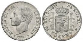 ALFONSO XII (1874-1885). 50 Céntimos (Ar. 2,53g/18mm). 1880. *8-0. Madrid. MSM. (Cal-2019-11). EBC.
