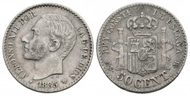 ALFONSO XII (1874-1885). 50 Céntimos. (Ar. 2,50g/18mm). 1885 *8-6. Madrid MSM. (Cal-2019-14). Primera estrella no visible. MBC+. Acuñación póstuma....