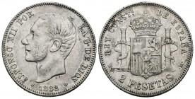 ALFONSO XII (1874-1885). 2 Pesetas. (Ar. 10,01g/27mm). 1882 *18-82. Madrid MSM. (Cal-2019-32). MBC.