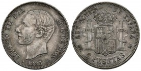 ALFONSO XII (1874-1885). 2 Pesetas. (Ar. 10,00g/27mm). 1883 *18-83. Madrid MSM. (Cal-2019-33). MBC. Bonita pátina.