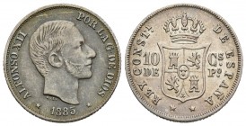 ALFONSO XII (1874-1885). 10 Centavos. (Ar. 2,56g/19mm). 1885. Manila. (Cal-2019-102). EBC. Preciosa pátina.