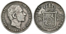 ALFONSO XII (1874-1885). 20 Centavos. (Ar. 4,99g/23mm). 1884. Manila. (Cal-2019-110). BC+/MBC-. Bonita pátina. Escasa.