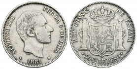 ALFONSO XII (1874-1885). 50 Centavos. (Ar. 12,93g/30mm). 1881. Manila. (Cal-2019-114). MBC.