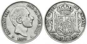 ALFONSO XII (1874-1885). 50 Centavos. (Ar. 12,69g/30mm). 1882. Manila. (Cal-2019-118). MBC.