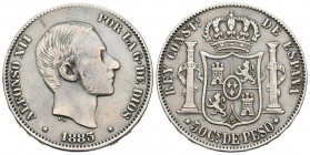 ALFONSO XII (1874-1885). 50 Centavos. (Ar. 12,71g/30mm). 1883. Manila. (Cal-2019-120). MBC.