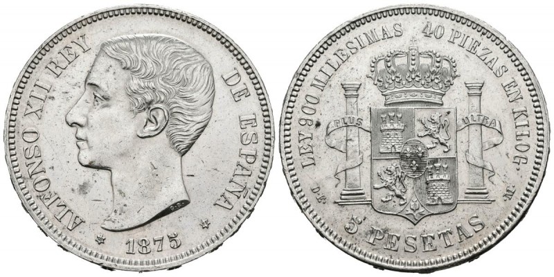 ALFONSO XII (1874-1885). 5 Pesetas. (Ar. 24,80g/37mm). 1875 *18-75. Madrid DEM. ...