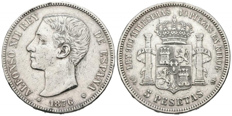 ALFONSO XII (1874-1885). 5 Pesetas. (Ar. 24,65g/38mm). 1876 *18-76. Madrid DEM. ...