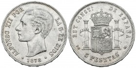 ALFONSO XII (1874-1885). 5 Pesetas. (Ar. 24,74g/37mm). 1878 *18-78. Madrid DEM. (Cal-2019-39). MBC+.