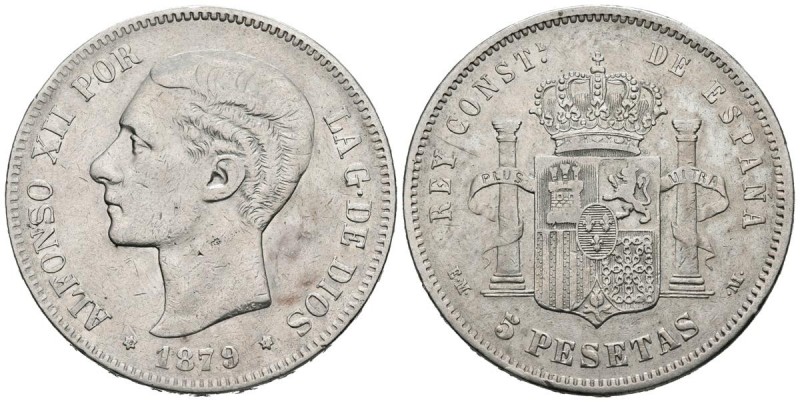 ALFONSO XII (1874-1885). 5 Pesetas. (Ar. 24,72g/37mm). 1879 *18-79. Madrid EMM. ...